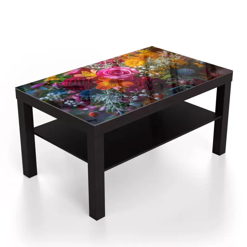 Couchtische 90x55 Lebendiger Blumenstrauß Schwarz Super-Preis